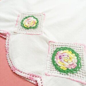 Vintage Pillowcase with Crochet Floral Details